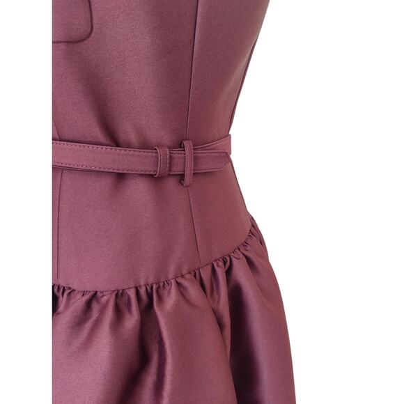 Self-Portrait Burgundy Taffeta Midi Dress US 6 - Picture 11 of 12